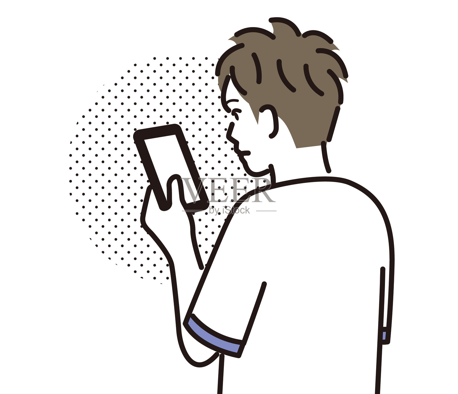 男孩背影操作智能手机插画图片素材