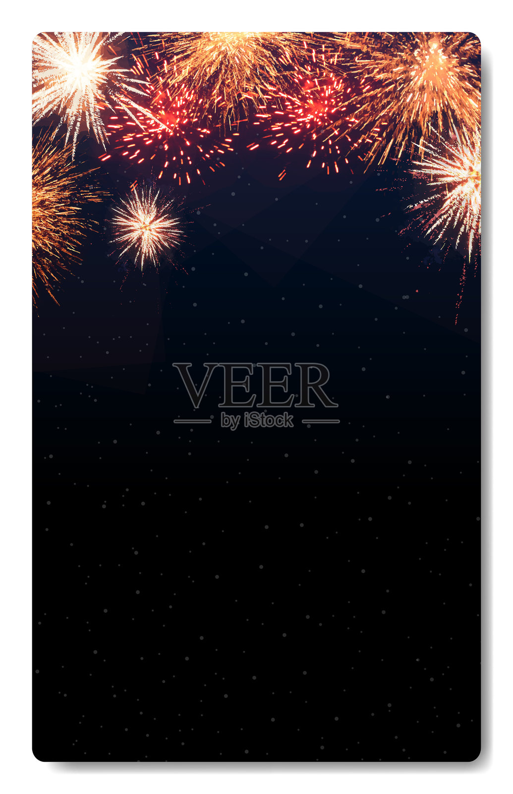 红色、金色和银色的多彩烟花在星空黑幕上绽放,节日的闪耀和璀璨,适用于独立日、澳大利亚日、新年夜、圣诞节和排灯节庆祝活动的海报和壁纸的垂直矢量背景。插画图片素材