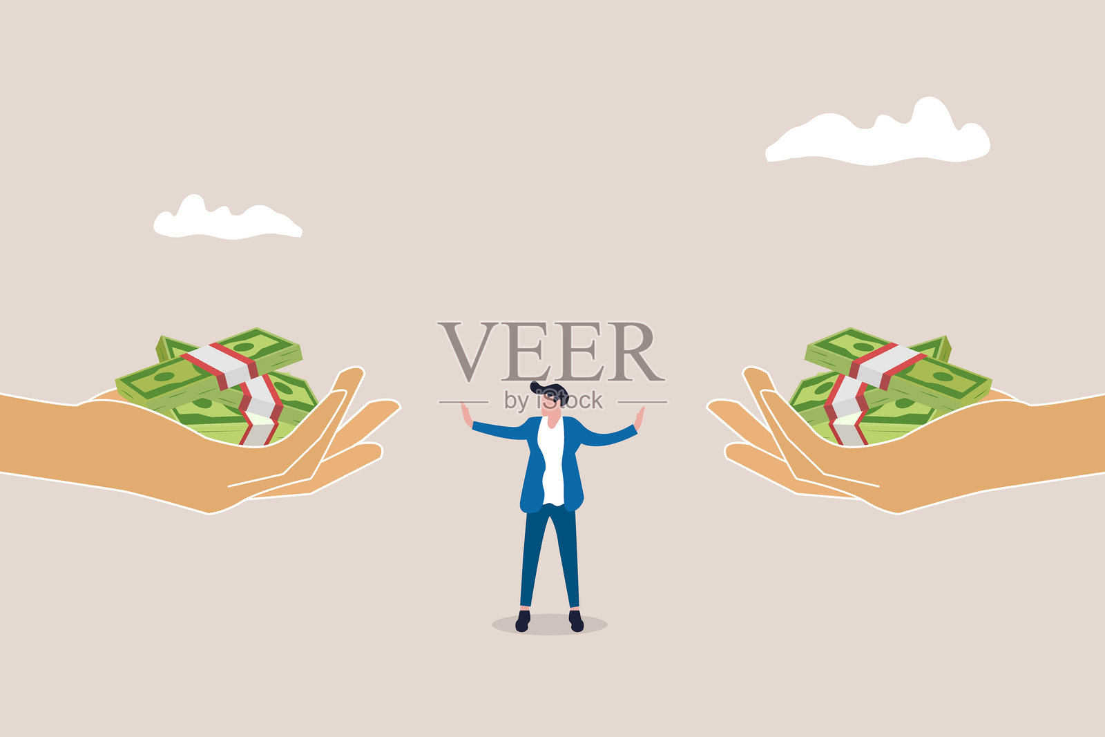 男子拒绝接受金钱。反腐败、反贿赂的概念。插画图片素材