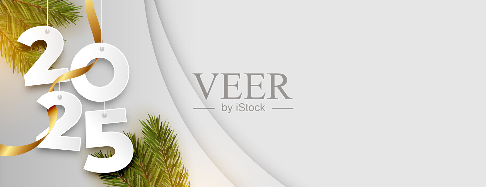 悬挂的2025字母新年横幅,带有文本空白区插画图片素材