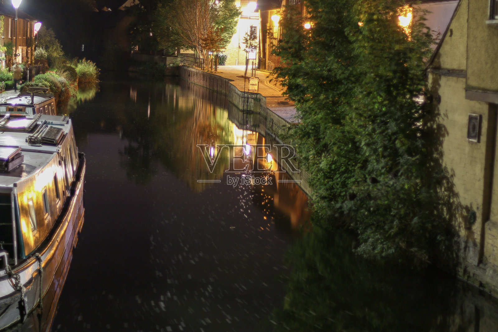 在伦敦以北的赫特福德,莱河的河岸上观看,河流支持着鸭子、鹅、天鹅、众多植物以及划船的生活方式。照片摄影图片