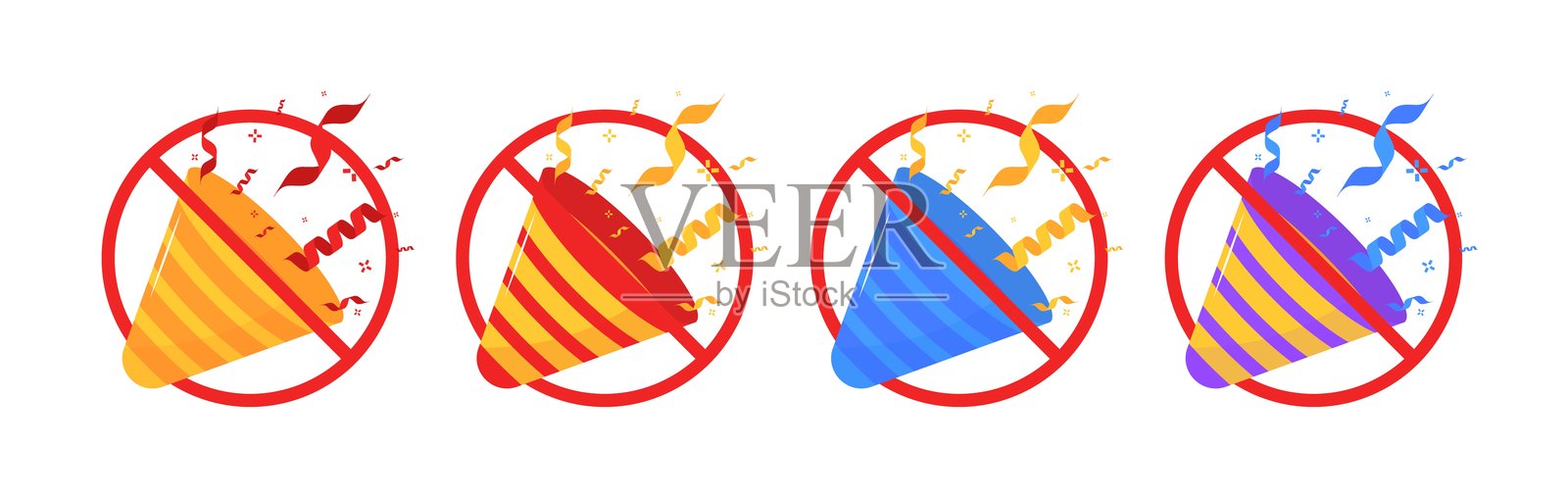 无派对拍板图标集。禁止标志图标。扁平风格。矢量图标。插画图片素材