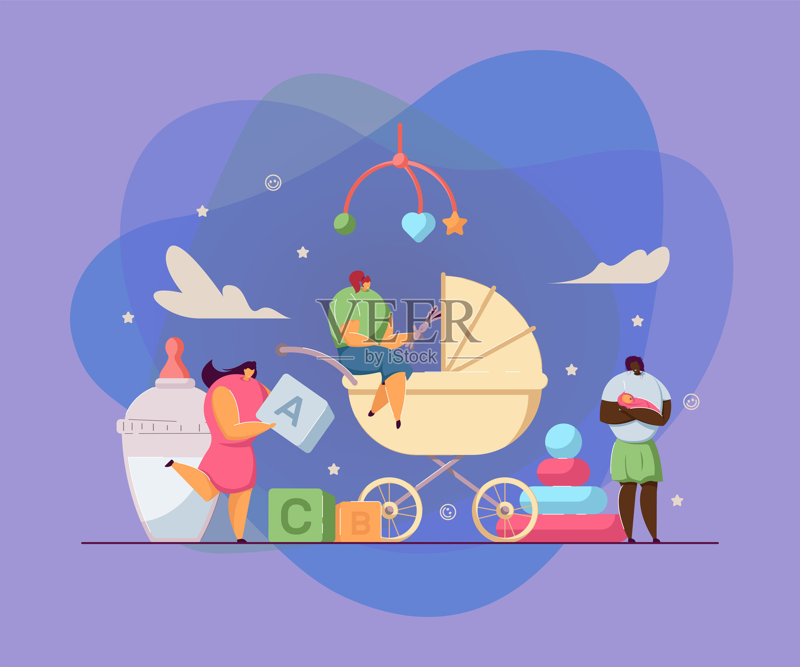 小保姆或母亲照顾婴儿插画图片素材