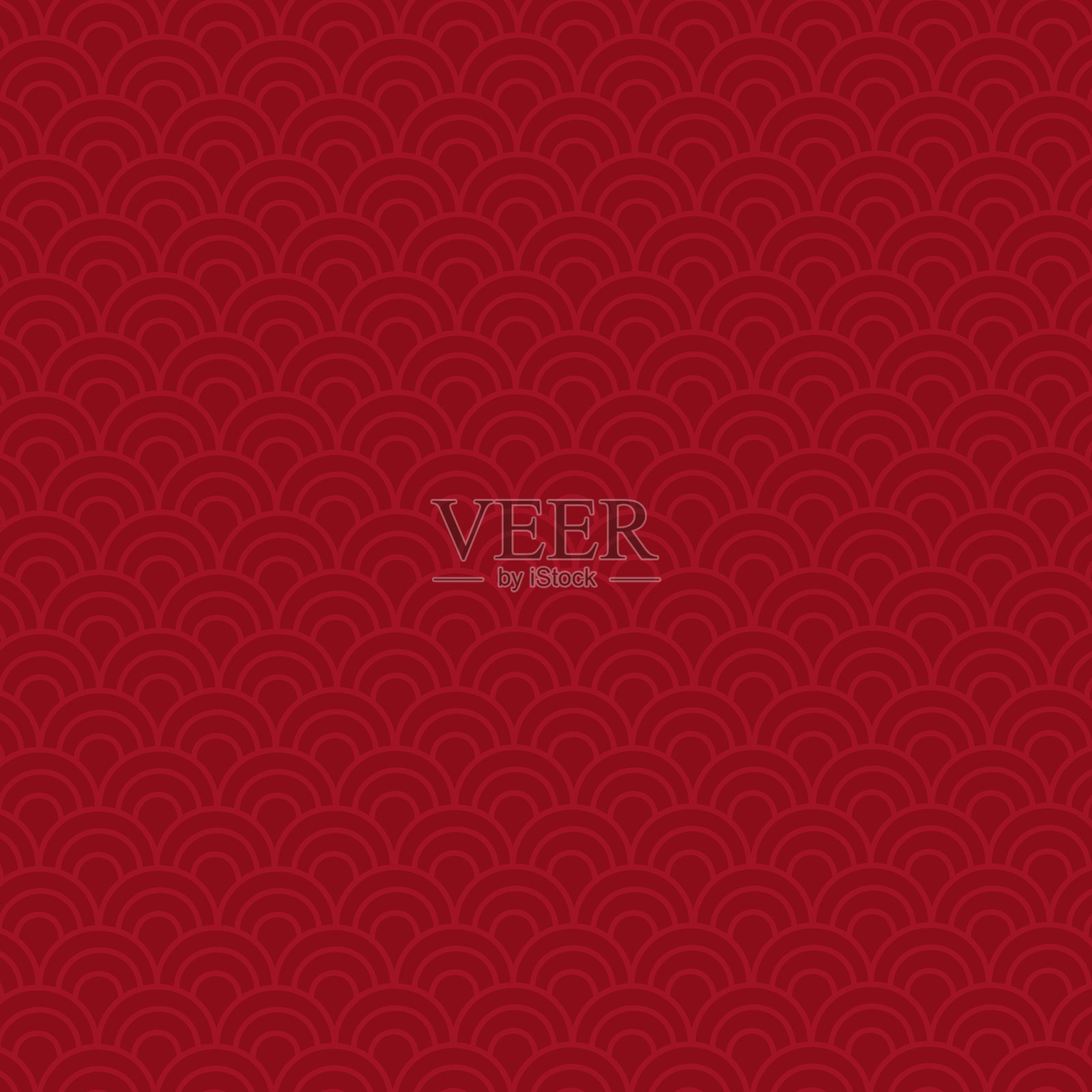 传统东方红色半圆背景。带有抽象云或波浪的亚洲壁纸。带有鳞片的矢量插图。插画图片素材