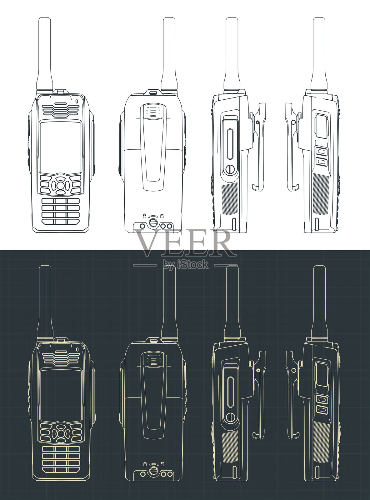 对讲机蓝图插画图片素材