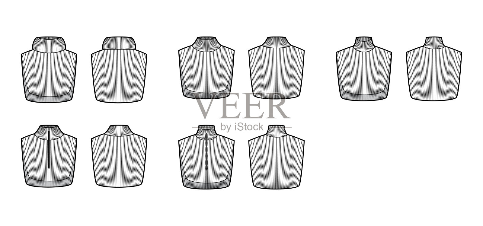 可拆卸拉链领口配件的针织高领毛衣套装插画图片素材
