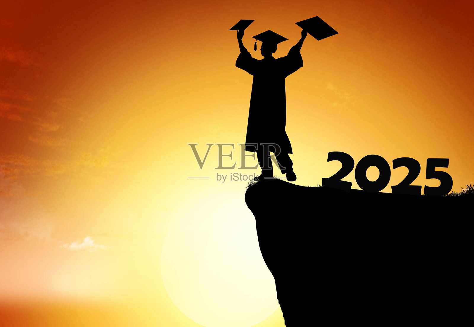 2025年年轻人毕业剪影,教育祝贺概念照片摄影图片