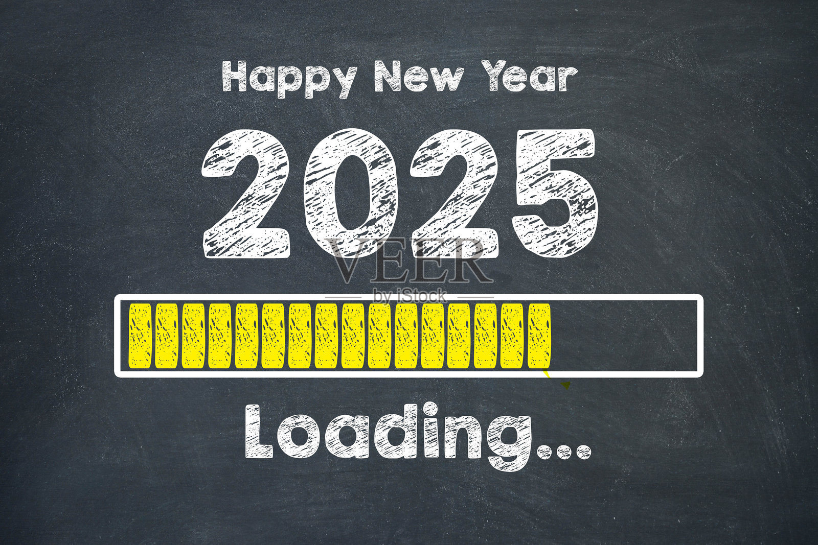 2025年新年倒计时,黑板背景上的进度条照片摄影图片