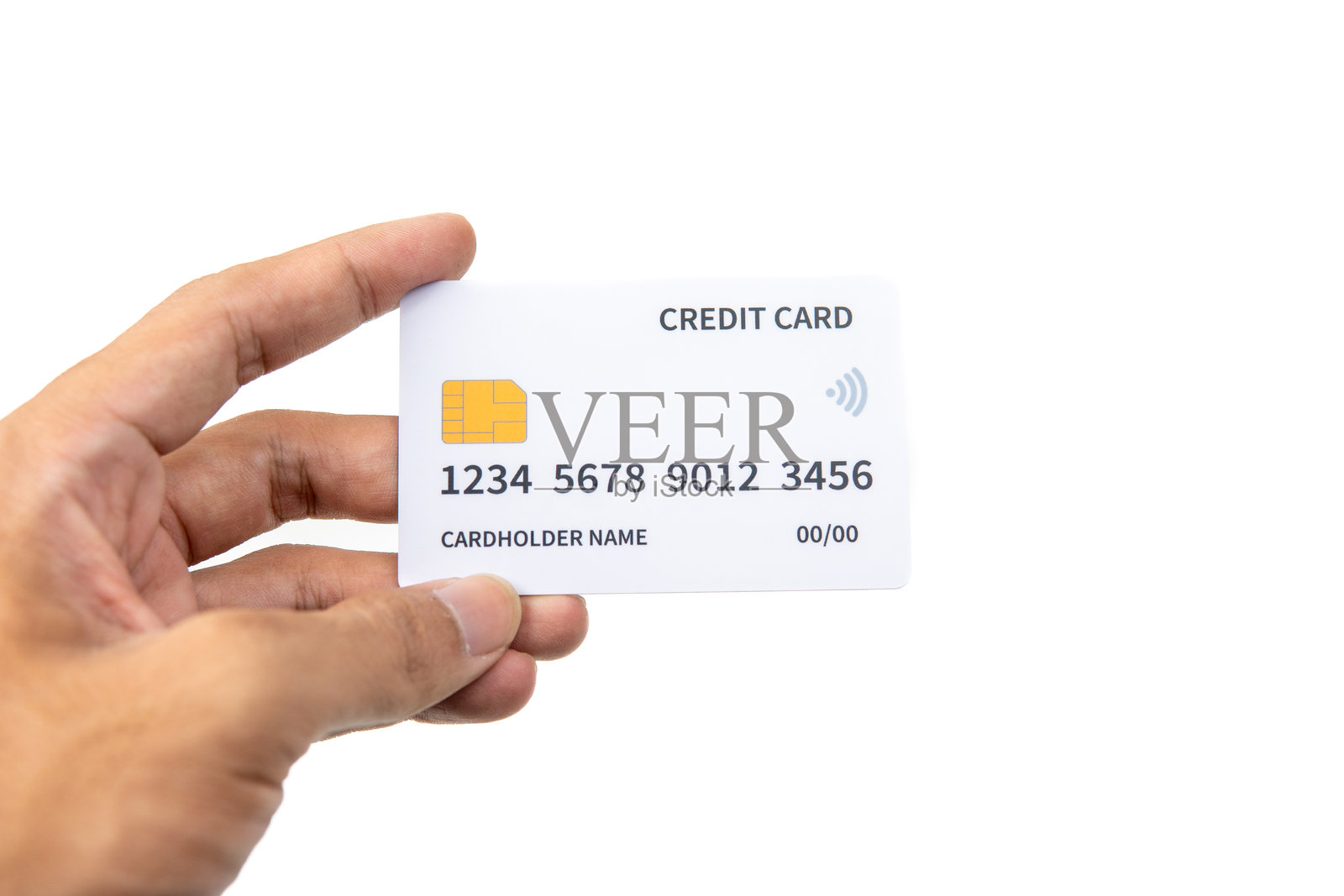手持信用卡,背景为白色照片摄影图片