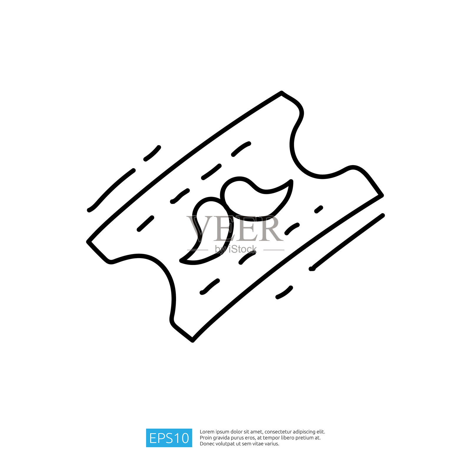 一幅简单的票据线条画,中央有波浪形图案,暗示可用于活动、旅行或娱乐。插画图片素材