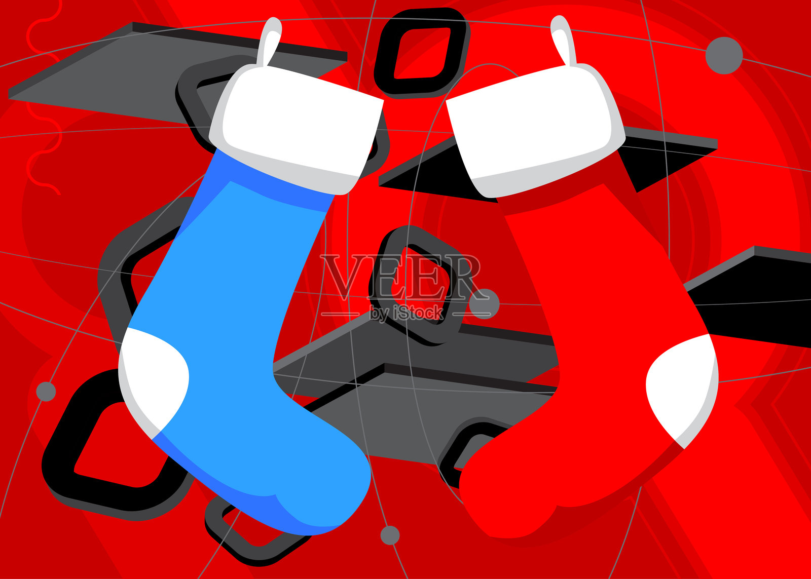 复古主题背景的圣诞袜几何图形。最小几何元素。复古抽象形状矢量插图。插画图片素材