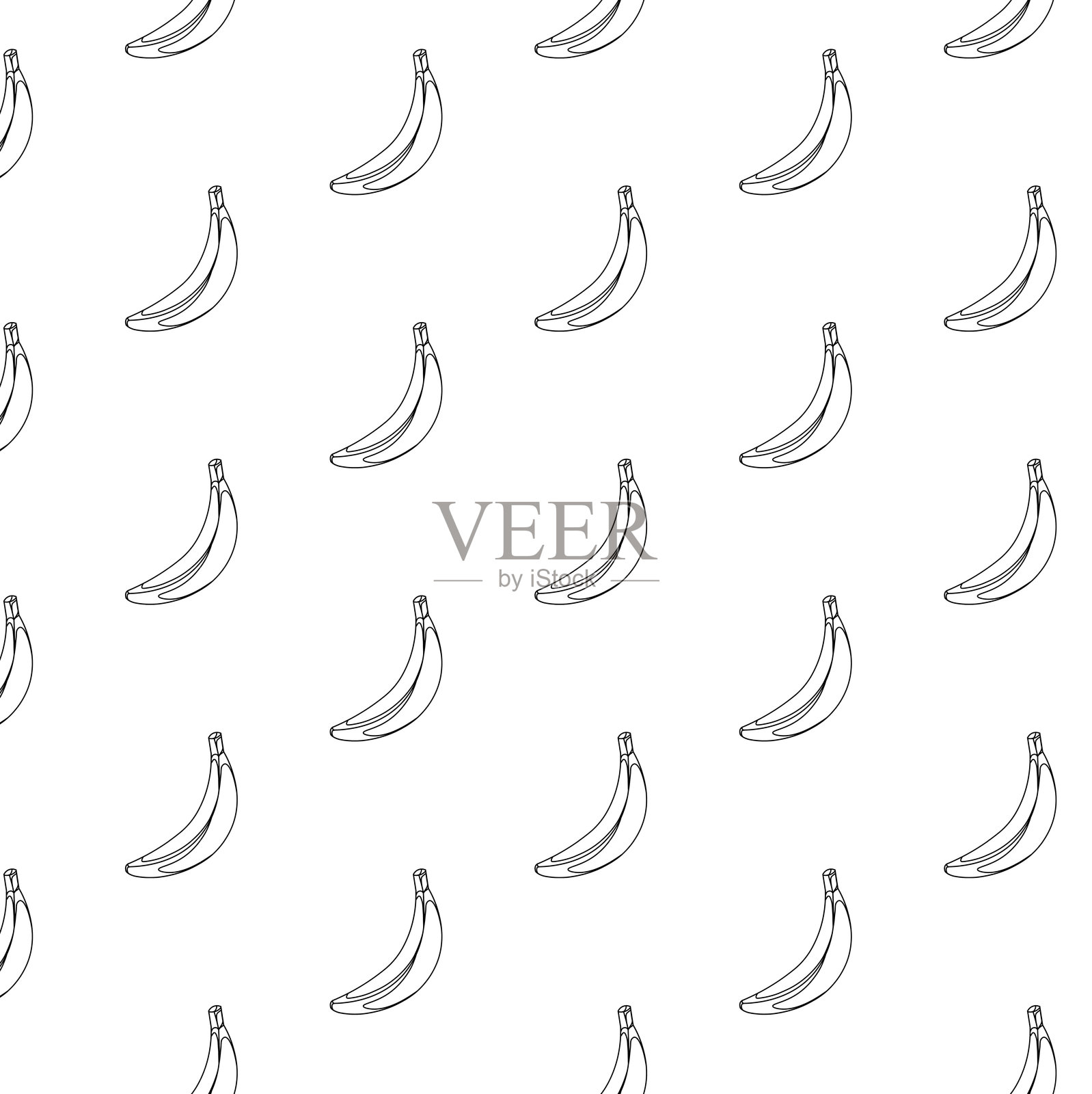 白色背景上的香蕉轮廓无缝图案。适用于包装纸、贺卡、海报和横幅设计。插画图片素材