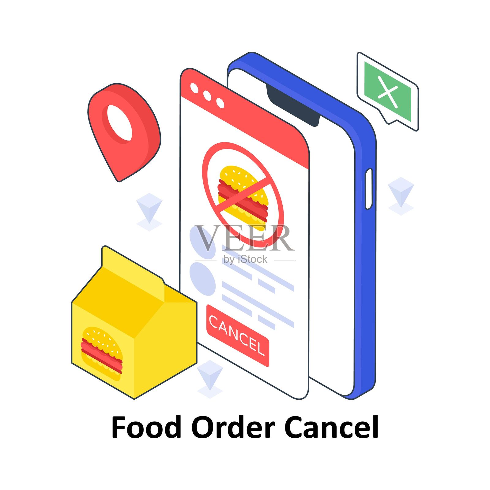 食品订单取消等距彩色插图。EPS文件库存插图插画图片素材
