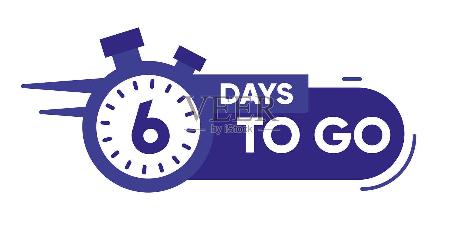 蓝色秒表图标,带有“距离结束还有6天”的文字。用于活动的倒计时设计。插画图片素材