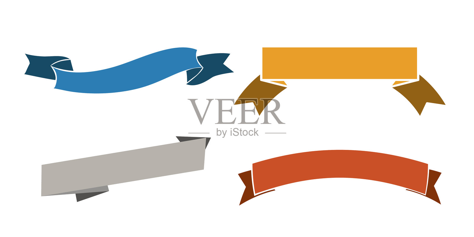 一组蓝色、橙色、灰色和红色的装饰横幅。白色背景上的矢量插图。插画图片素材