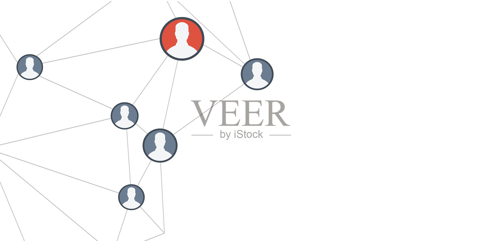 网络连接,带有通过线条相连的个人资料图标,突出显示红色个人资料。社交网络概念。插画图片素材