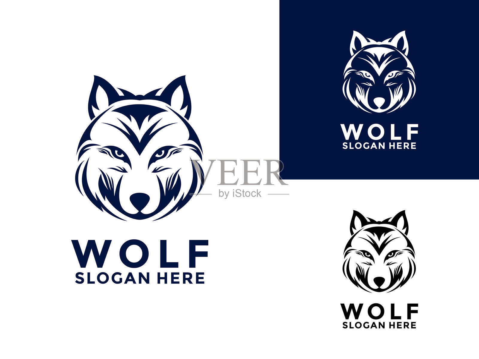 狼头凶猛面孔标志设计灵感。狼标志设计矢量模板插画图片素材