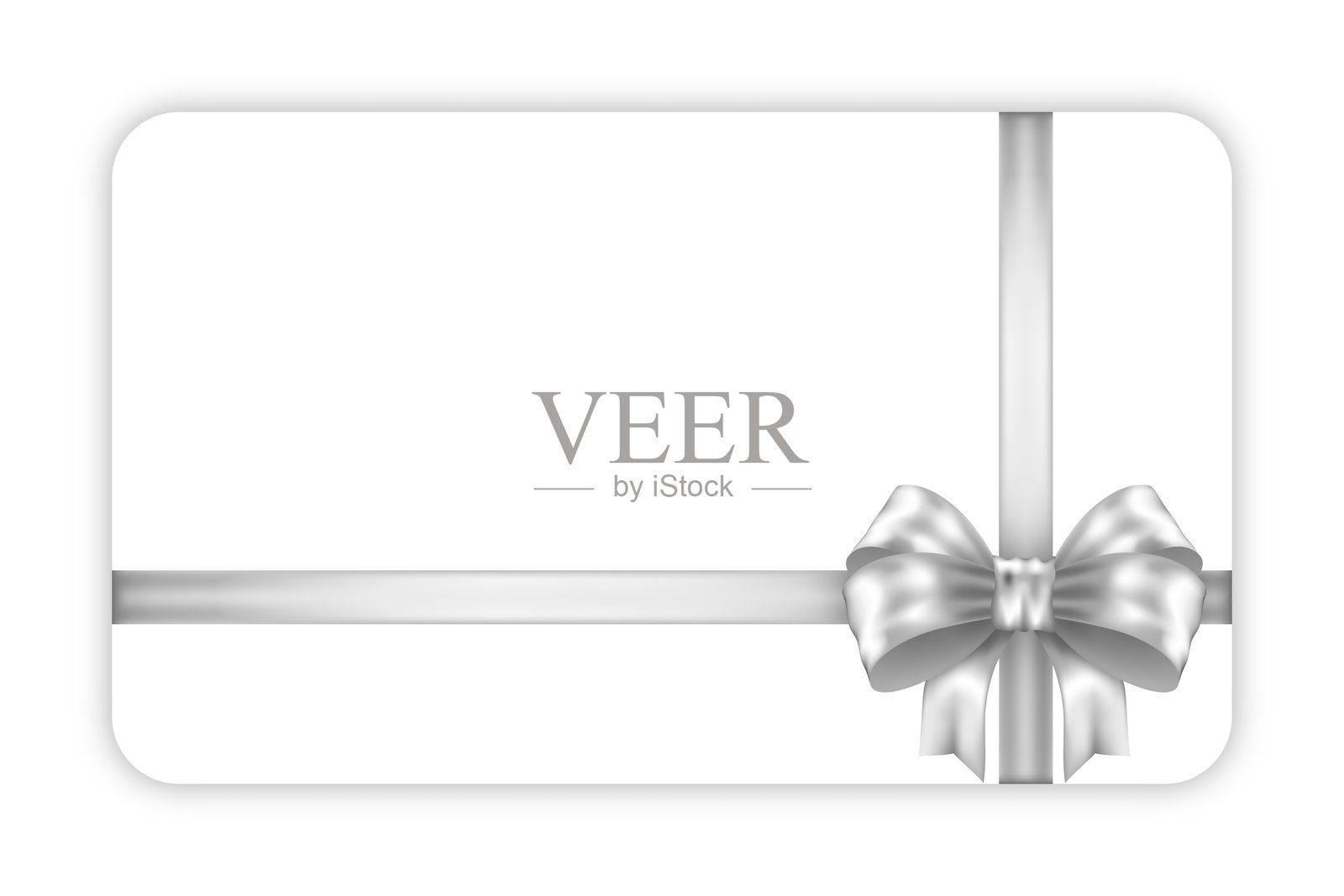 白色背景上带有银色蝴蝶结的白色礼品卡样机插画图片素材