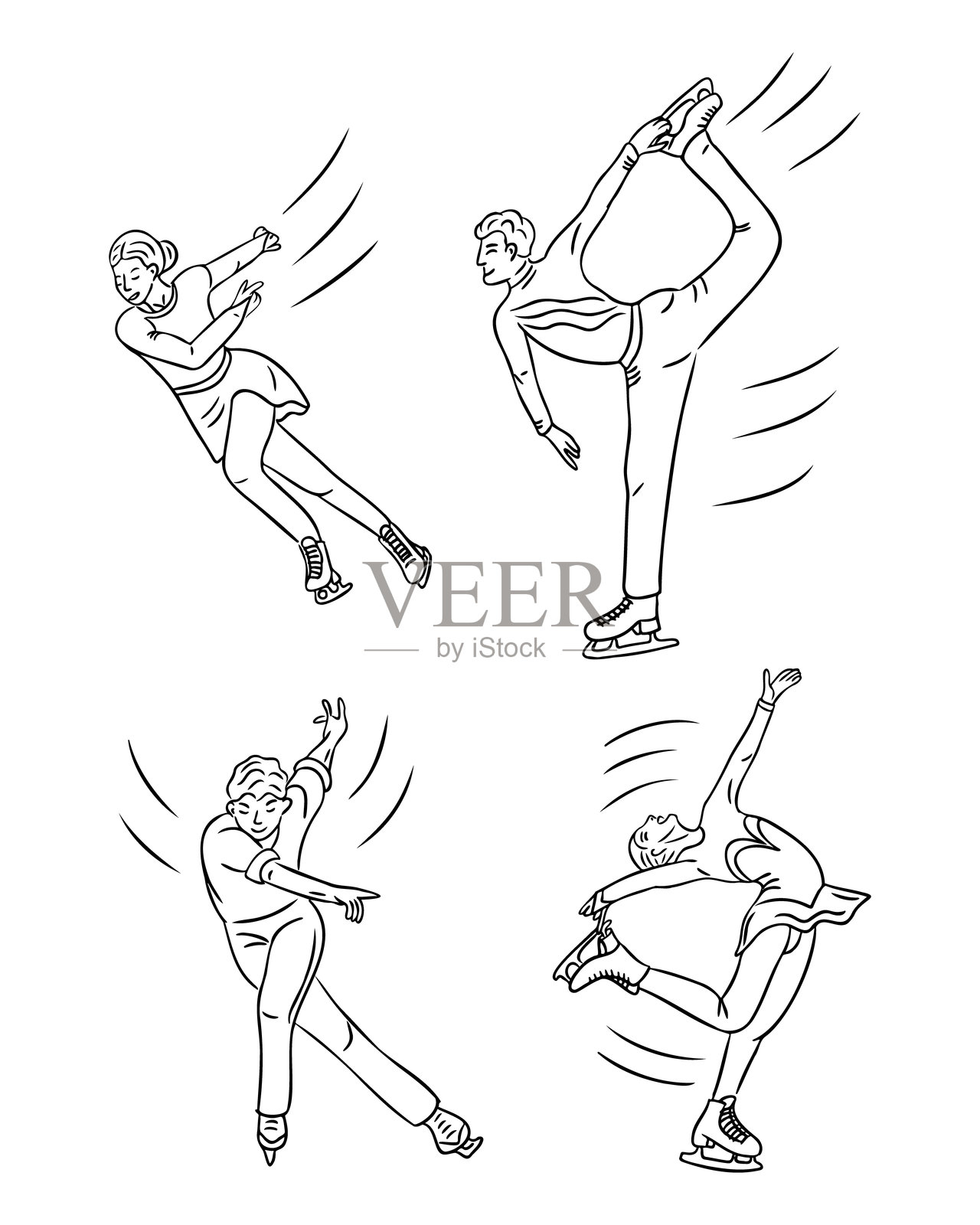 动态涂鸦插图的花样滑冰运动员插画图片素材