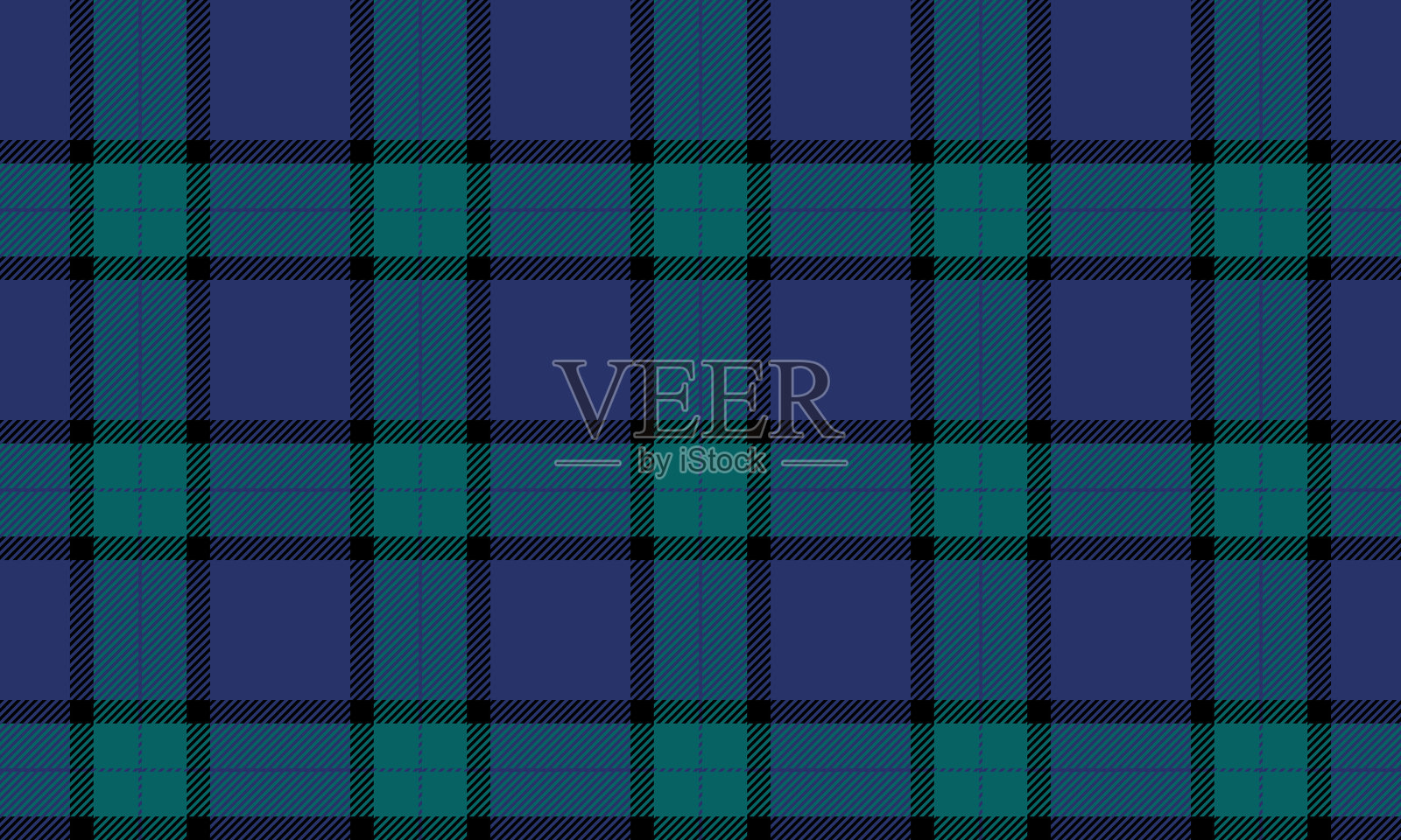 蓝色、绿色和黑色的格子布料图案,时尚的无缝交叉线条图案,适用于纺织品、服装、裙子或装饰性面料设计。矢量插图。插画图片素材