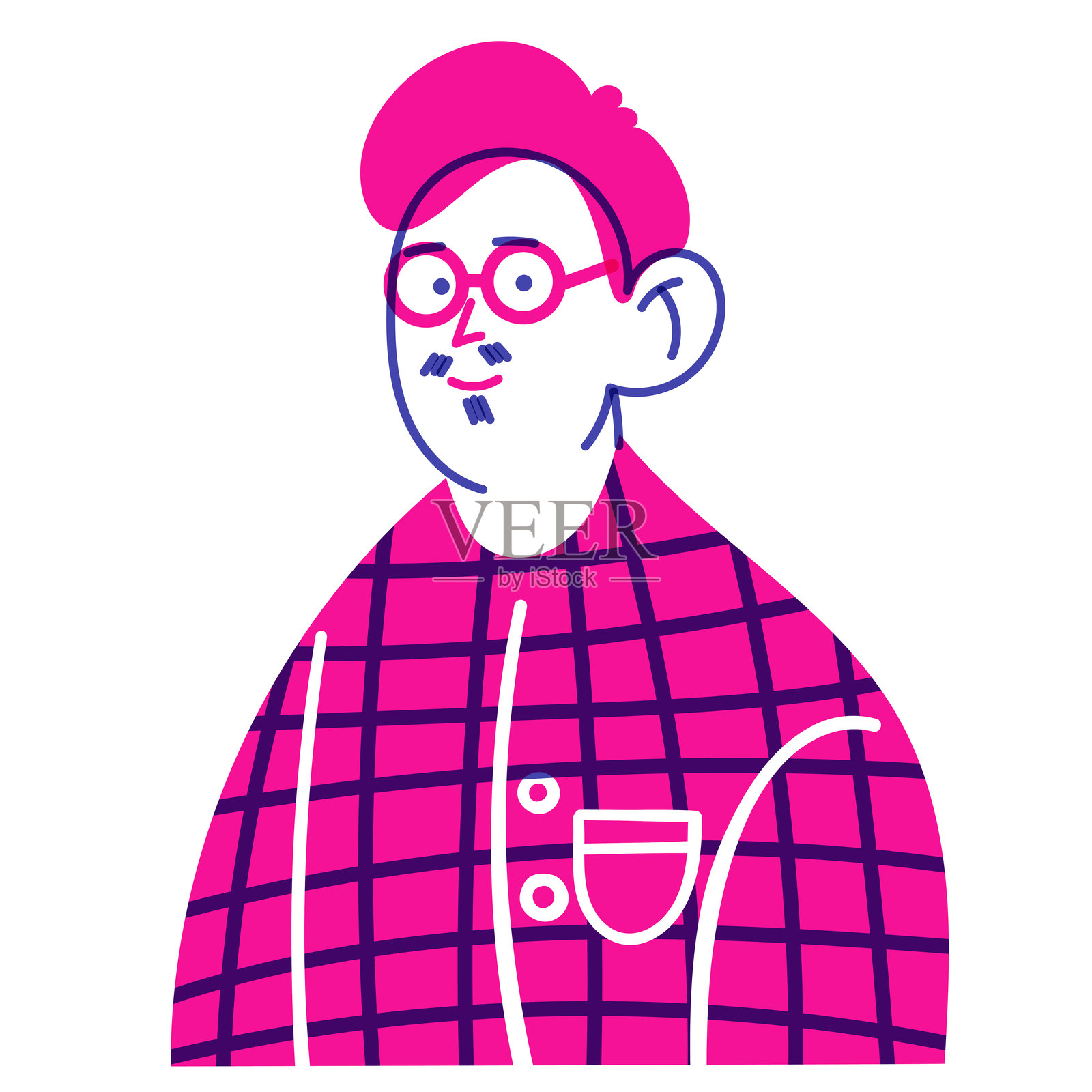 头像,年轻男士思考的形象。反思、选择、怀疑的概念。简单、平面、涂鸦风格的插图。插画图片素材