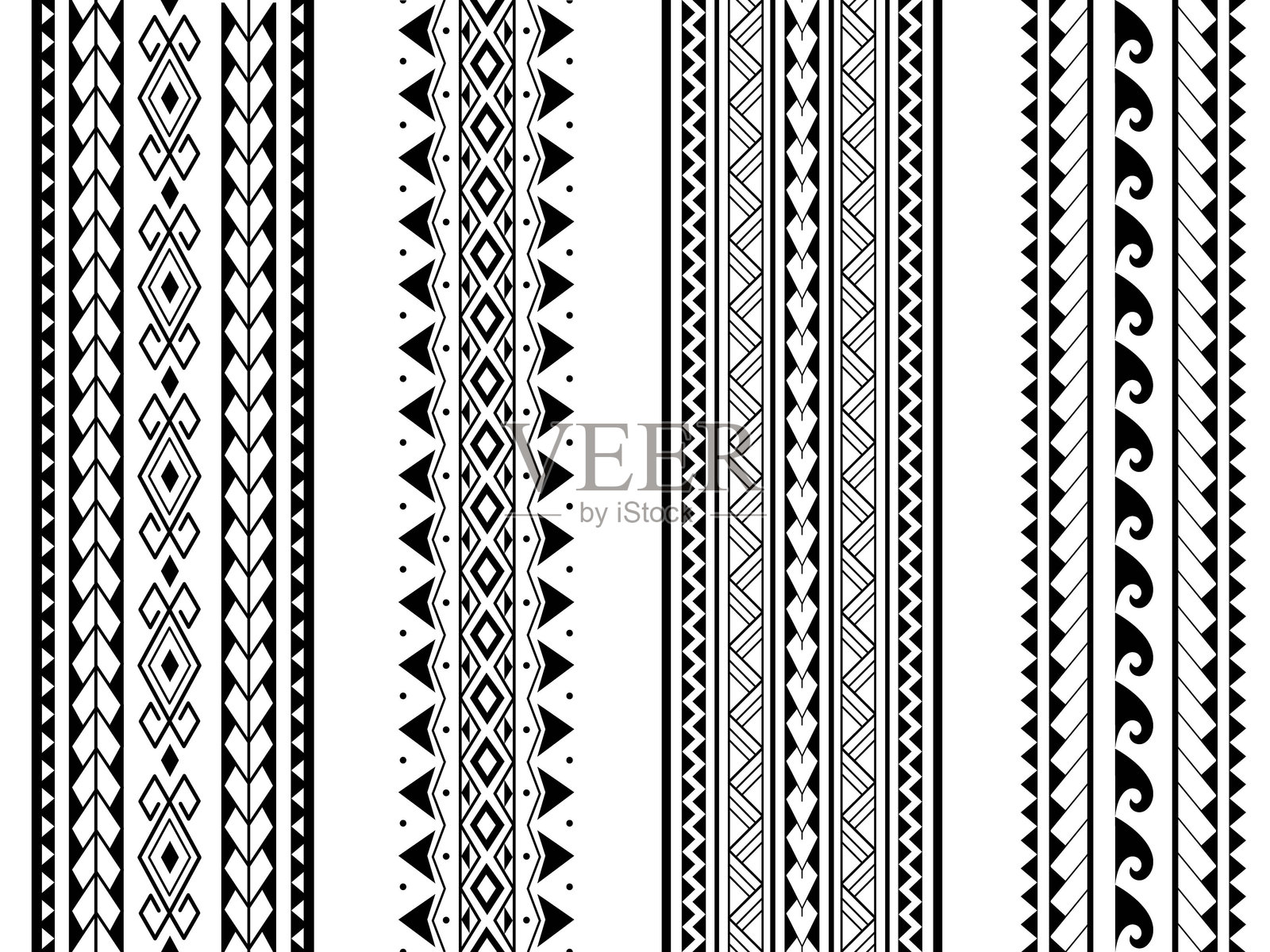 毛利波利尼西亚纹身手环边框。部落袖子无缝图案矢量。萨摩亚手环纹身设计,适用于前臂或脚。插画图片素材