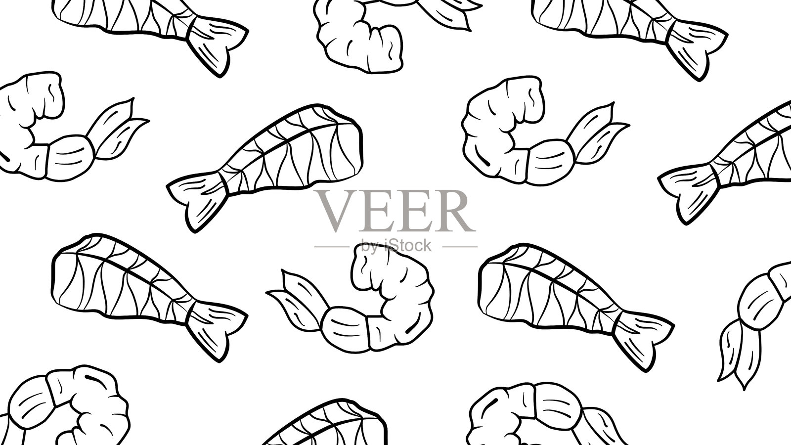 手绘风格的虾或海鲜无缝图案。无缝涂鸦背景虾海鲜图案插画图片素材