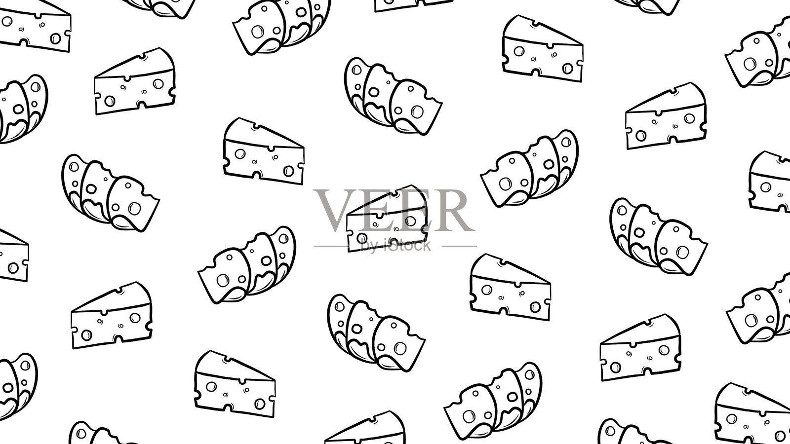 奶酪涂鸦无缝图案背景。可爱的奶酪背景图案。奶酪图案背景。插画图片素材