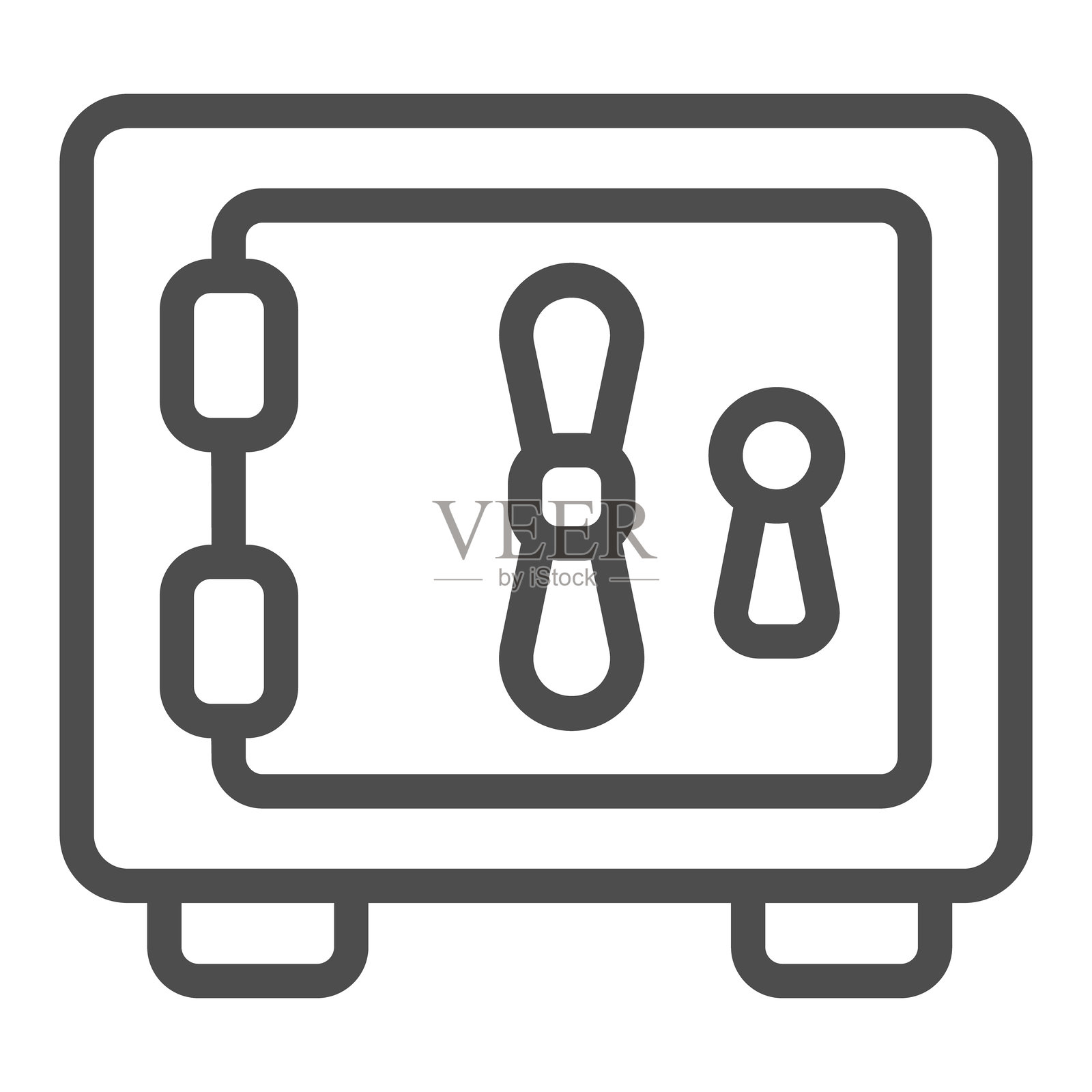 钢铁金属保险箱线条图标,西部沙漠银行概念。矢量图形。人们储蓄存储的标志,白色背景上的轮廓风格图标,适用于移动或网页设计。插画图片素材