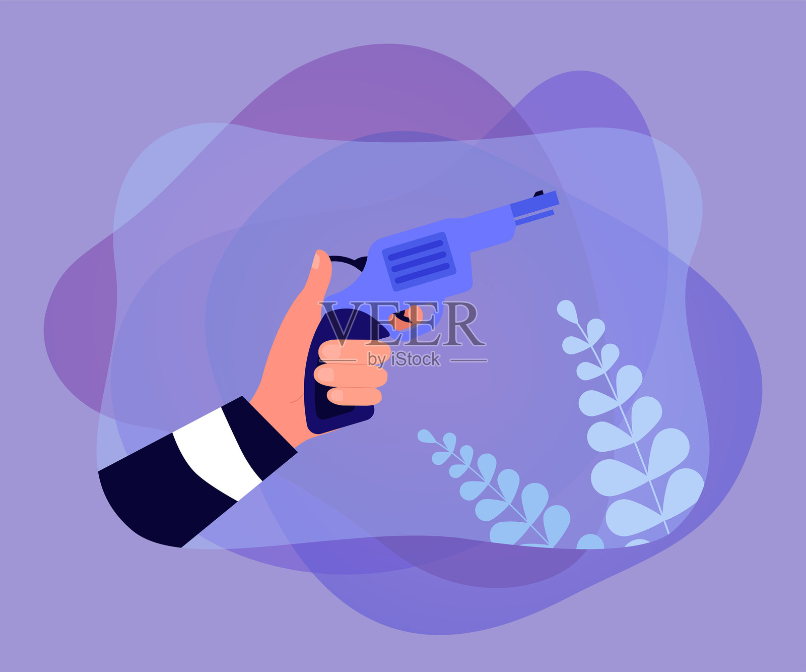 男人的手握着枪并开火插画图片素材