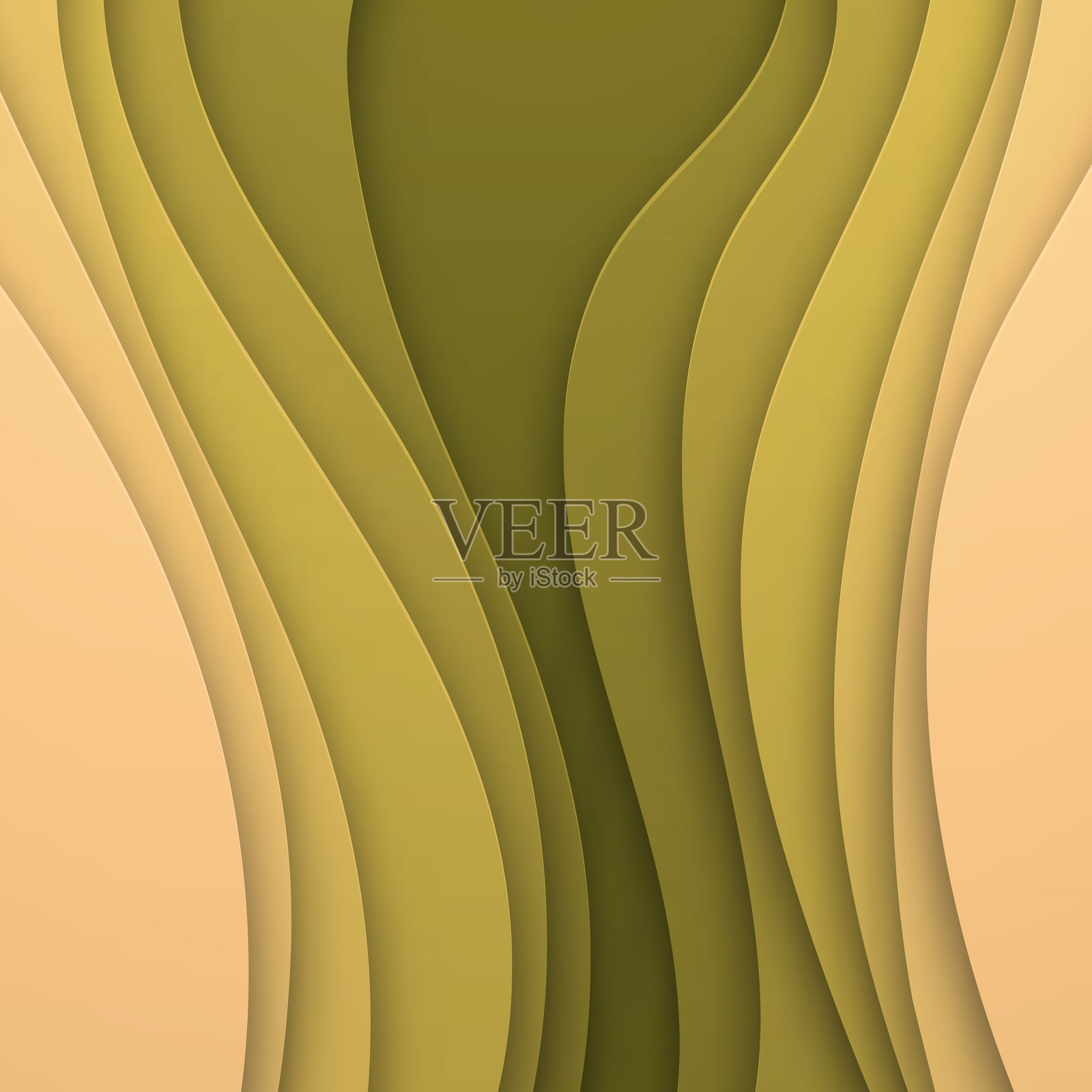 纸雕背景 - 绿色抽象波浪形状 - 时尚的3D设计插画图片素材