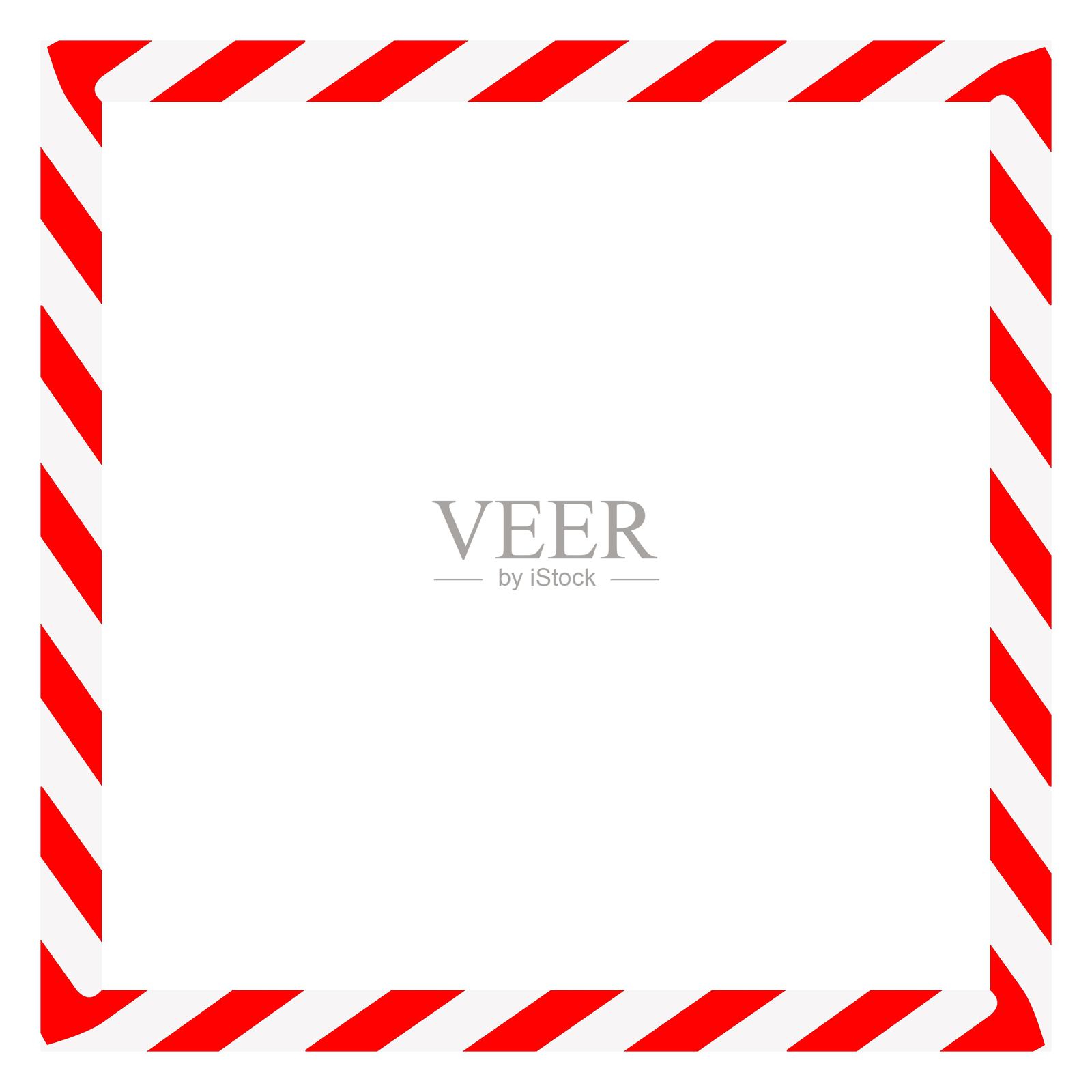 糖果手杖矩形框架。红白相间的圣诞丝带。带有新年或圣诞节装饰边框的贺卡。插画图片素材