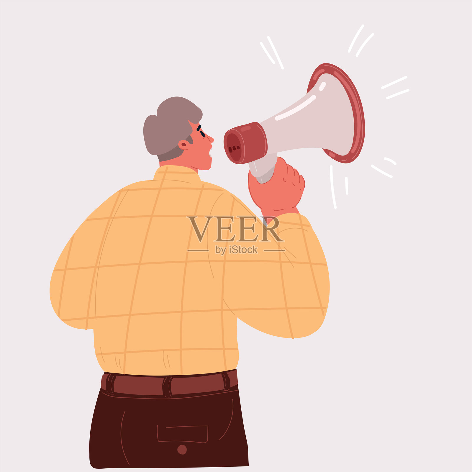 商人背影用扩音器大喊的矢量插图插画图片素材