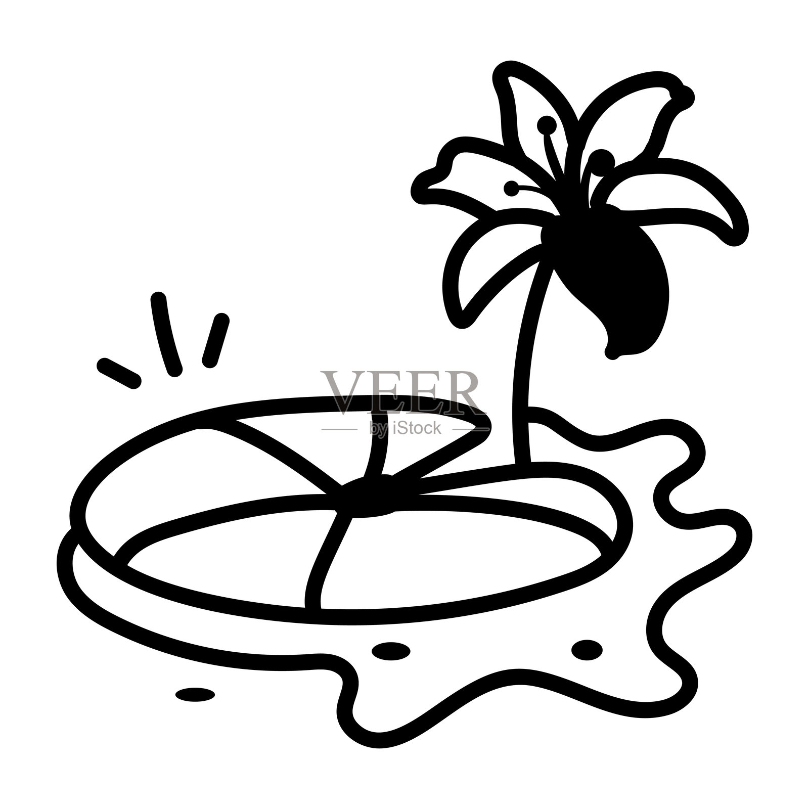 水 lily 植物图标,手绘风格插画图片素材