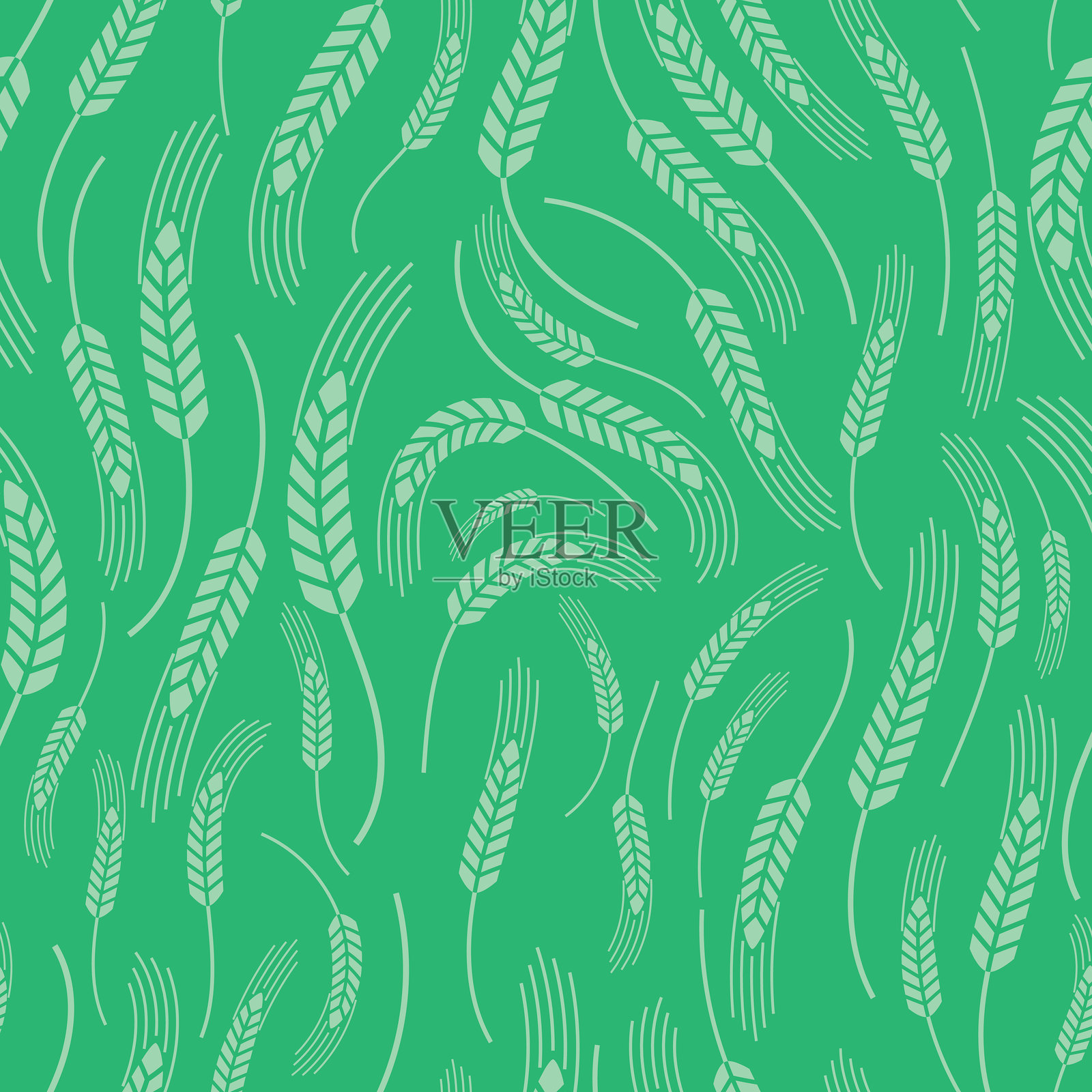 绿色抽象波浪无缝小麦背景插画图片素材