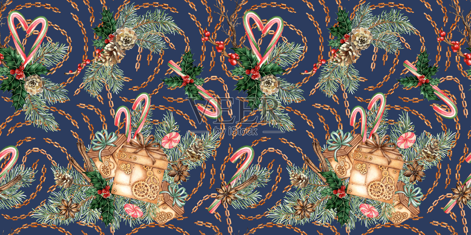 松枝上的糖果礼物插画图片素材