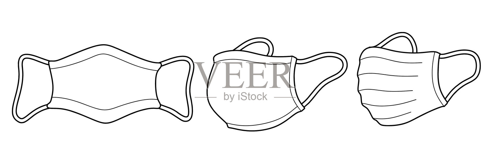 手绘轮廓外科口罩。插画图片素材