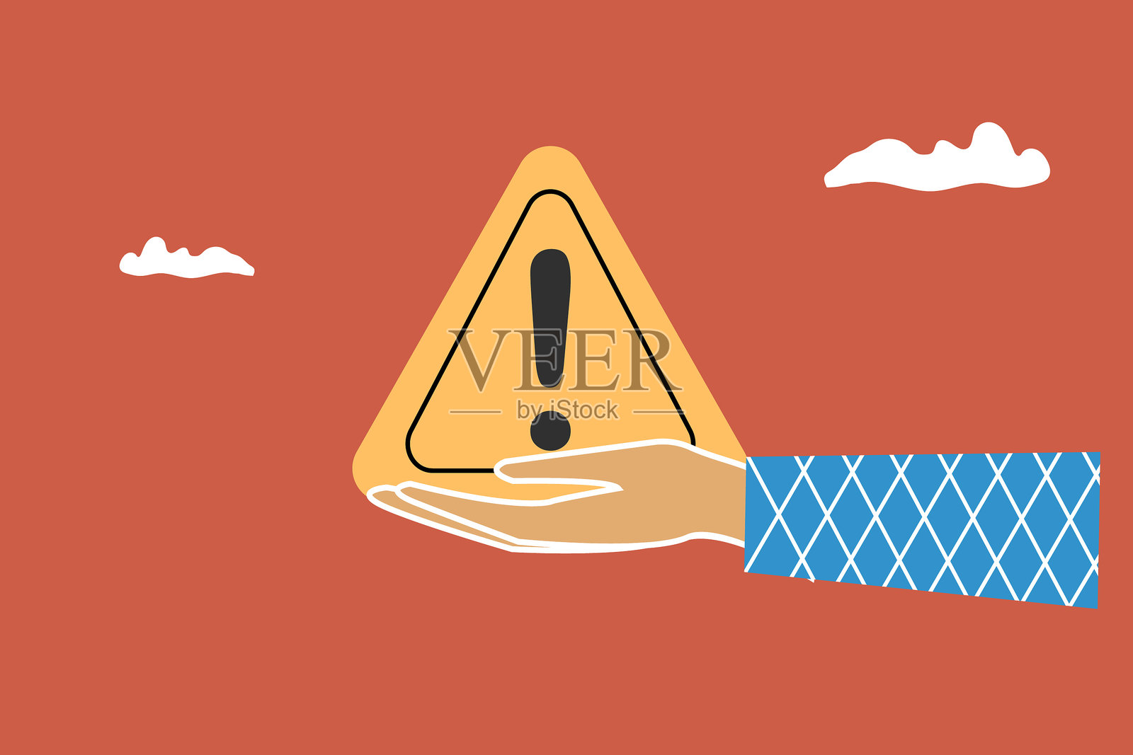 手握感叹号。公告、注意或警告信息的概念,提醒和警惕。插画图片素材