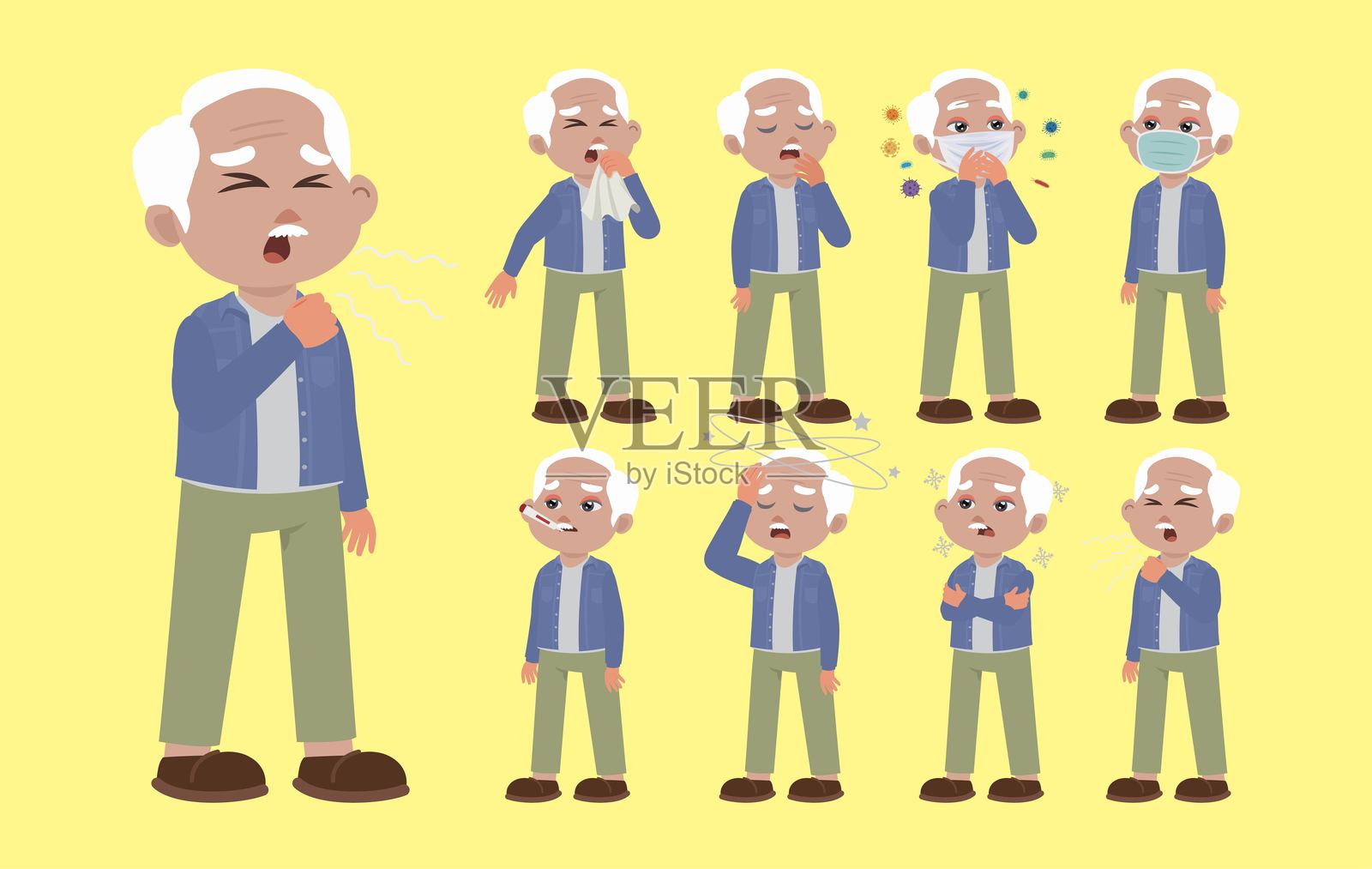 不同症状的生病老人插画图片素材