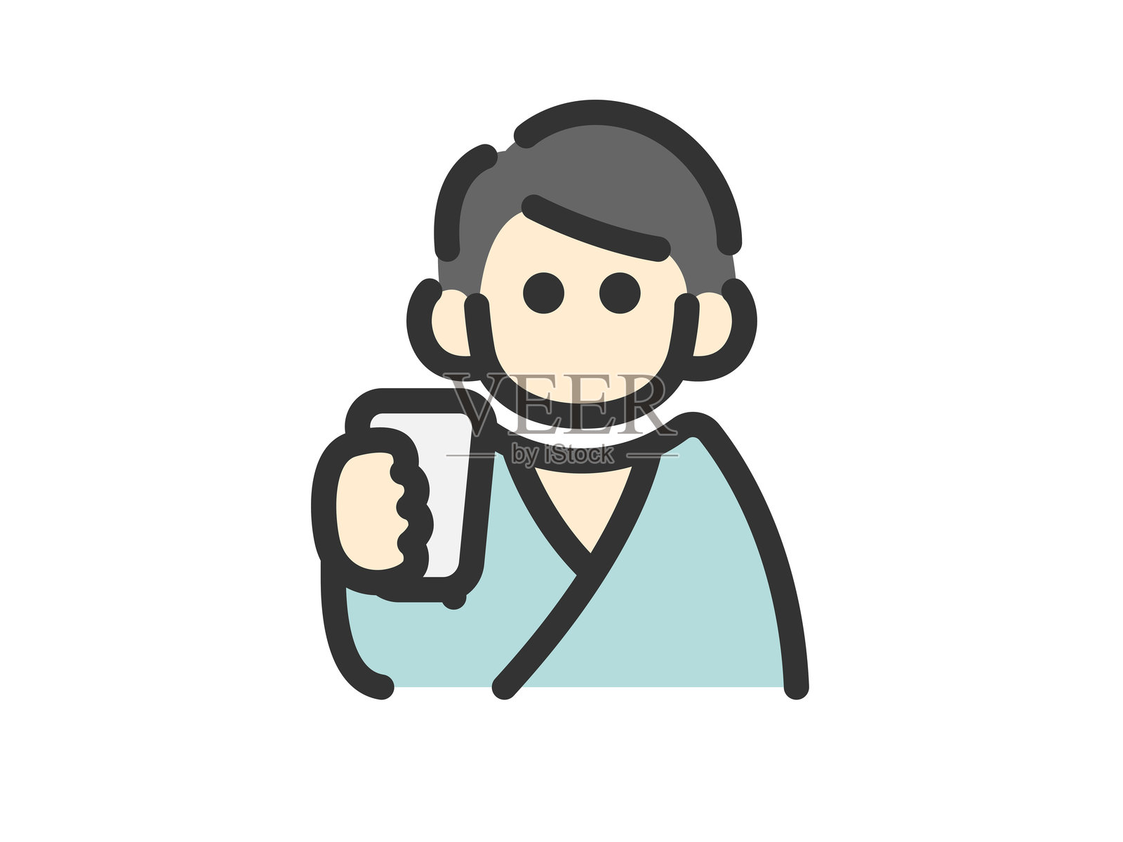 健康检查中女性服用钡剂的图标插图(彩色线条绘制)插画图片素材