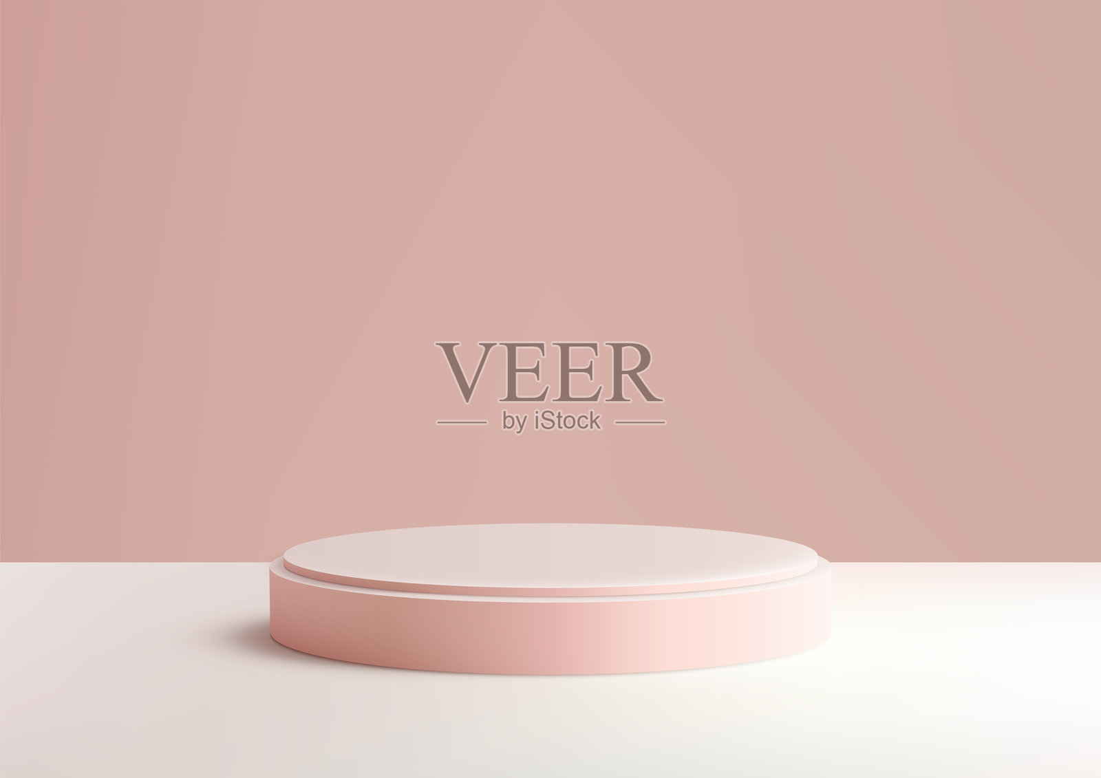 现代设计中的简约3D粉色展台,白色地板与柔和粉色背景,适用于产品展示模型品牌和展厅展示。插画图片素材