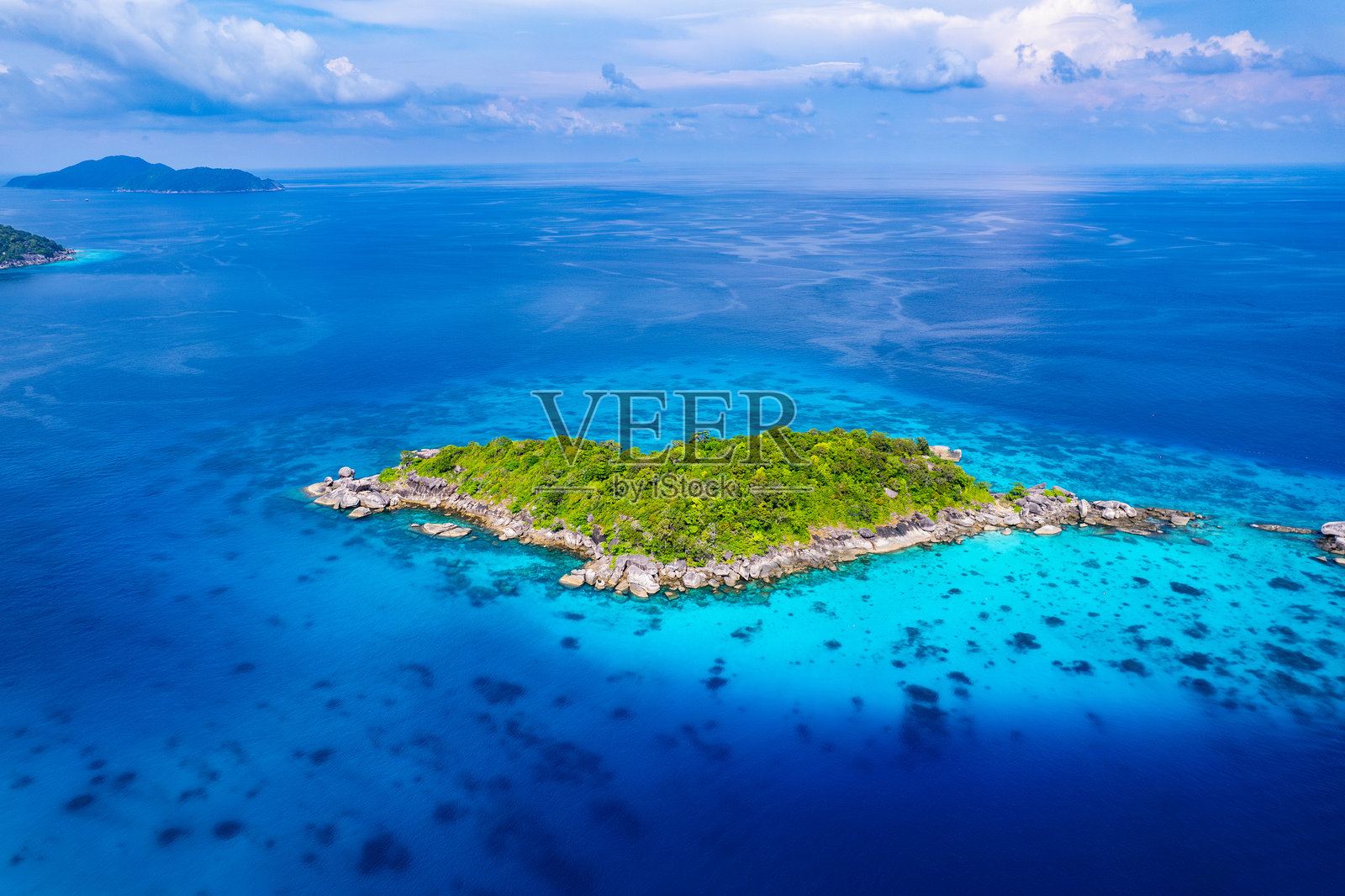 绿色森林与海洋的鸟瞰图。森林和海洋的自然生态系统。自然森林保护的概念。照片摄影图片