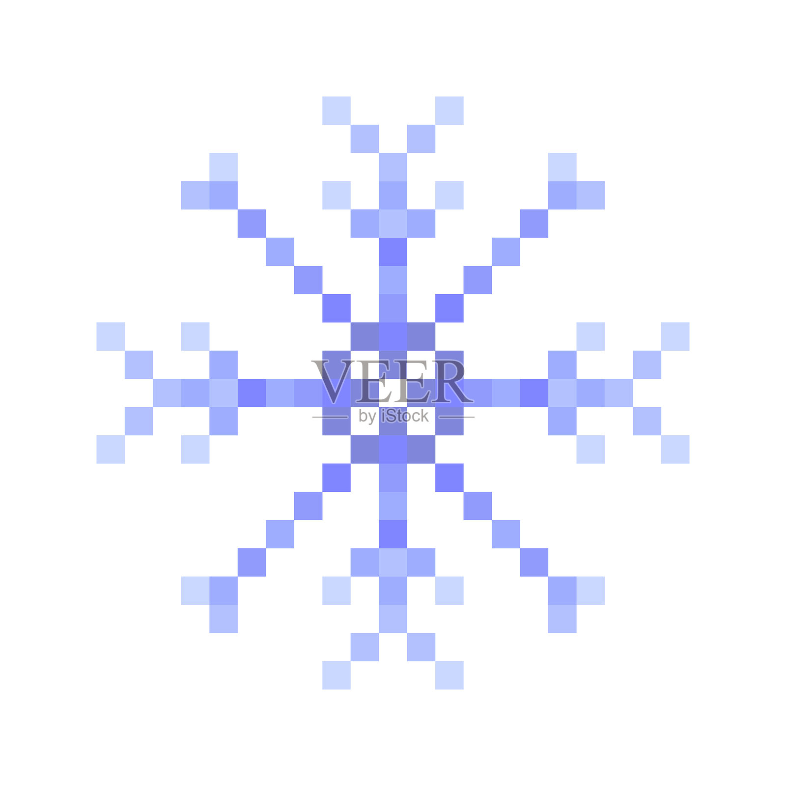 蓝色雪花像素艺术,孤立在白色背景上。8位插图。插画图片素材