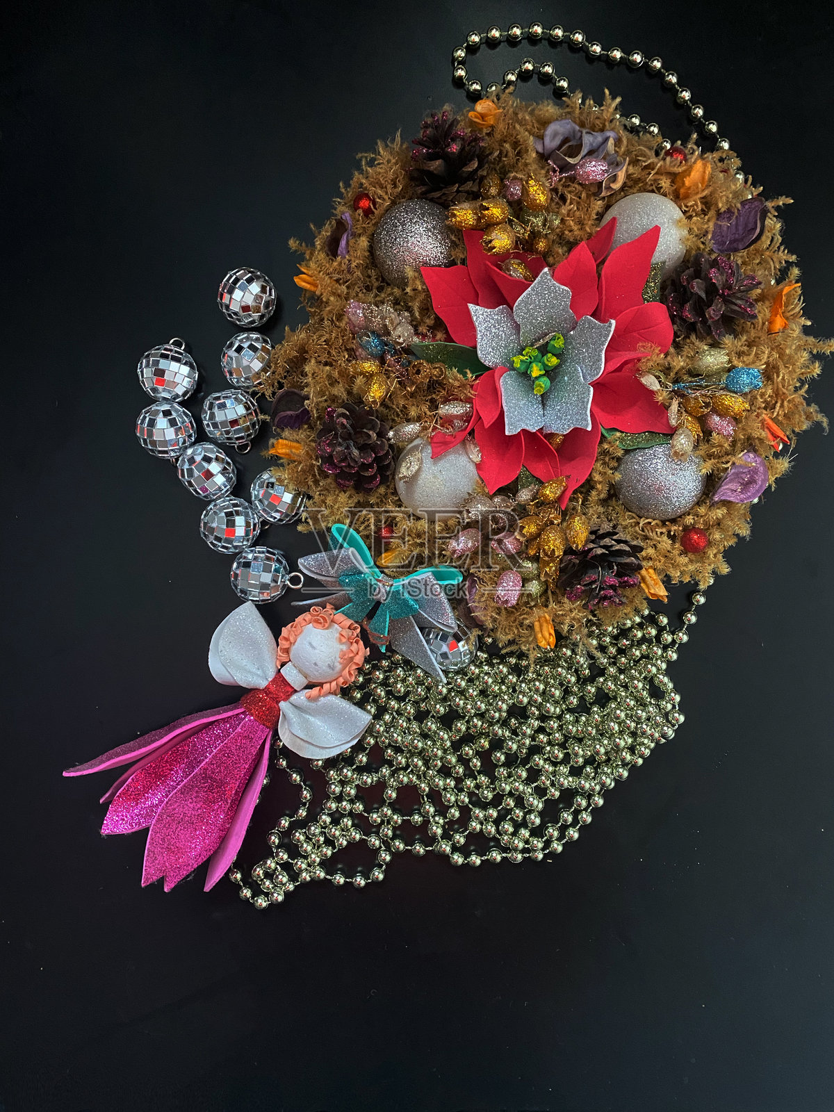 圣诞花环和天使照片摄影图片