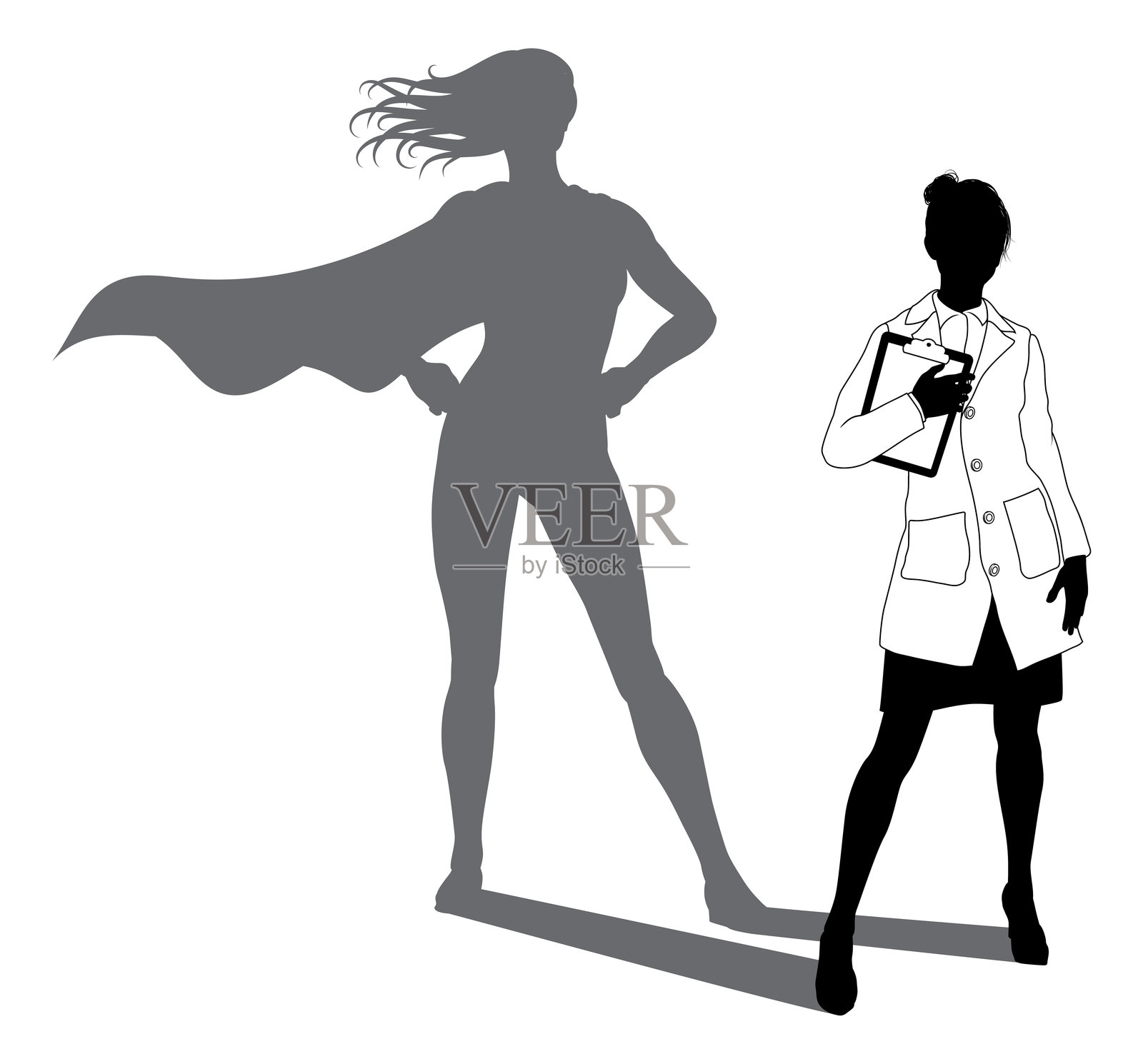 超级英雄科学家超级英雄阴影轮廓插画图片素材