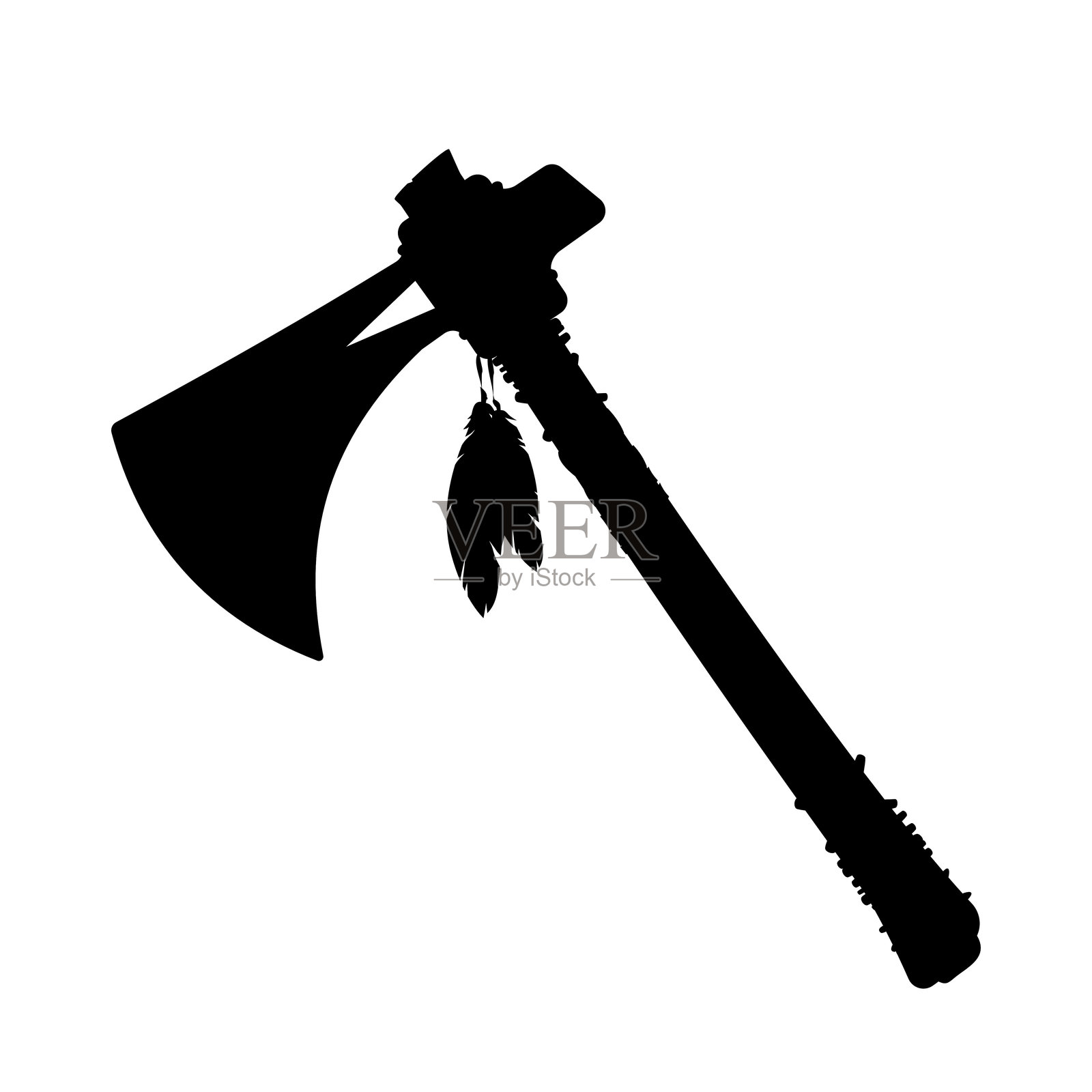 传统美洲印第安人战斧图标。单一武器轮廓,战争部落传统卡通。插画图片素材