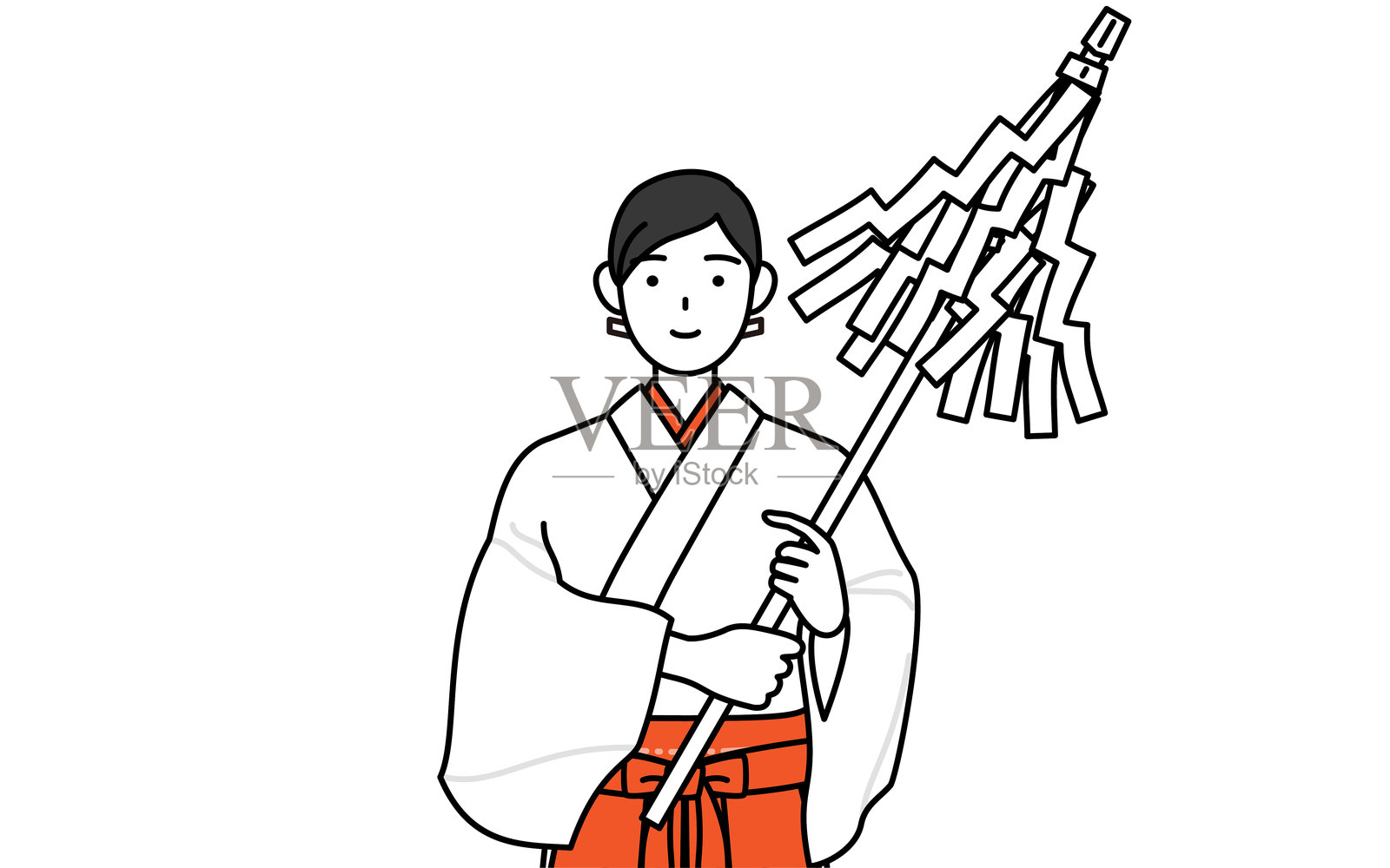 神社的巫女,穿着白色小袖和红色袴,正在祈祷插画图片素材