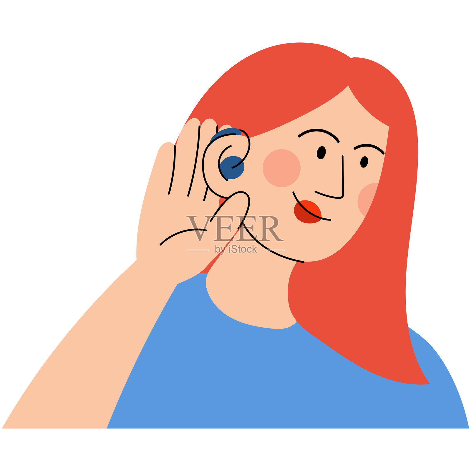 佩戴助听器的女性。聋人和助听器的概念。世界听力日。插画图片素材