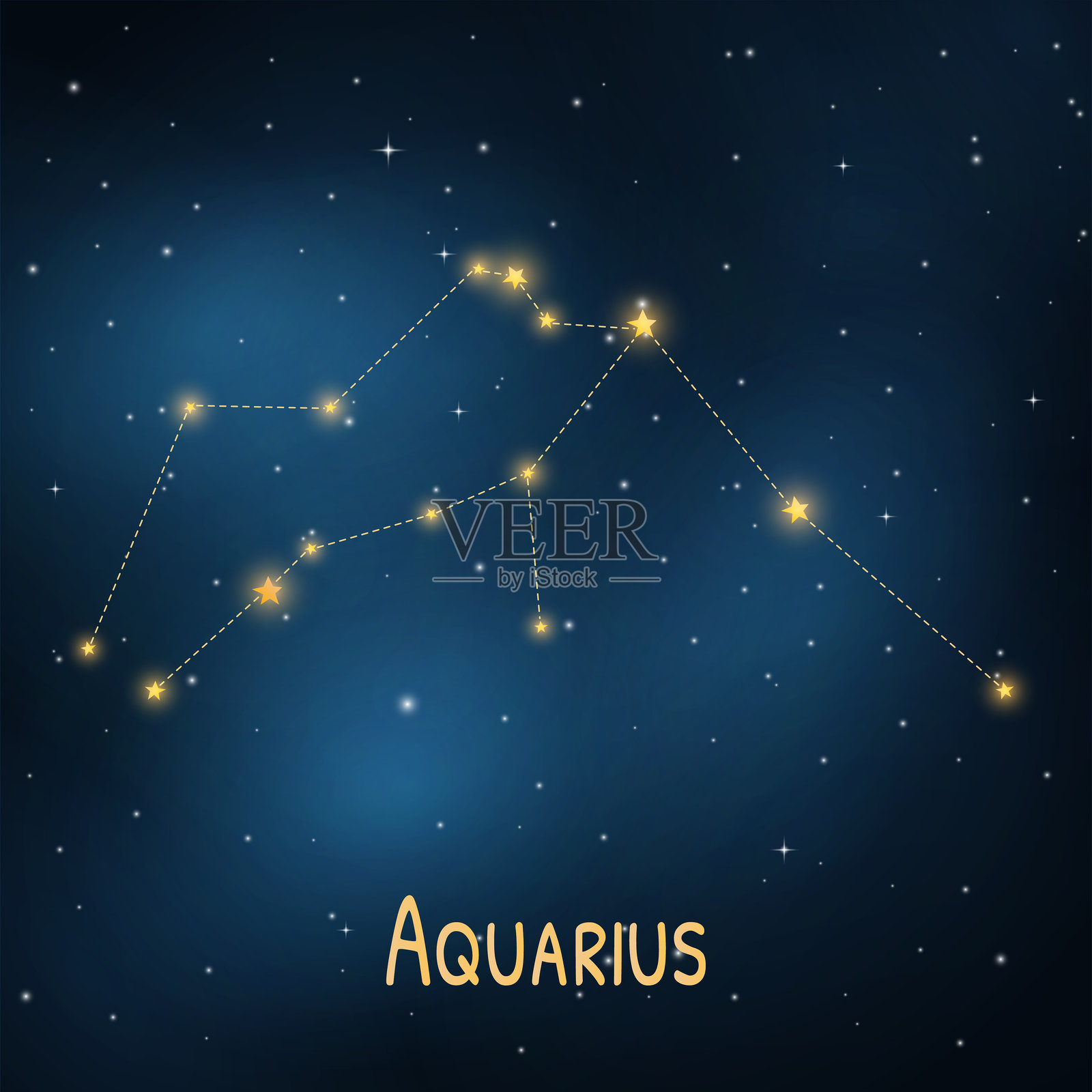 水瓶座星座在星空中闪耀:占星术与天文学主题。插画图片素材