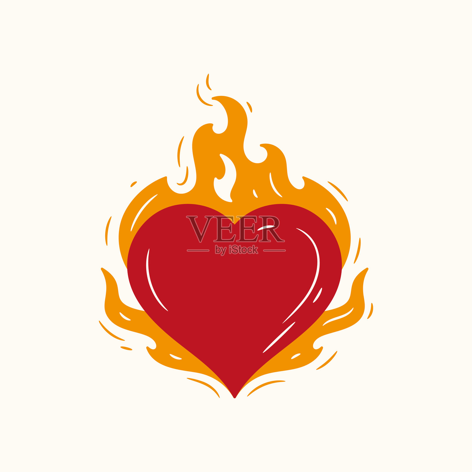 火焰中的心。燃烧的心象征着爱情和激情,适合情人节设计。手绘矢量插图。插画图片素材